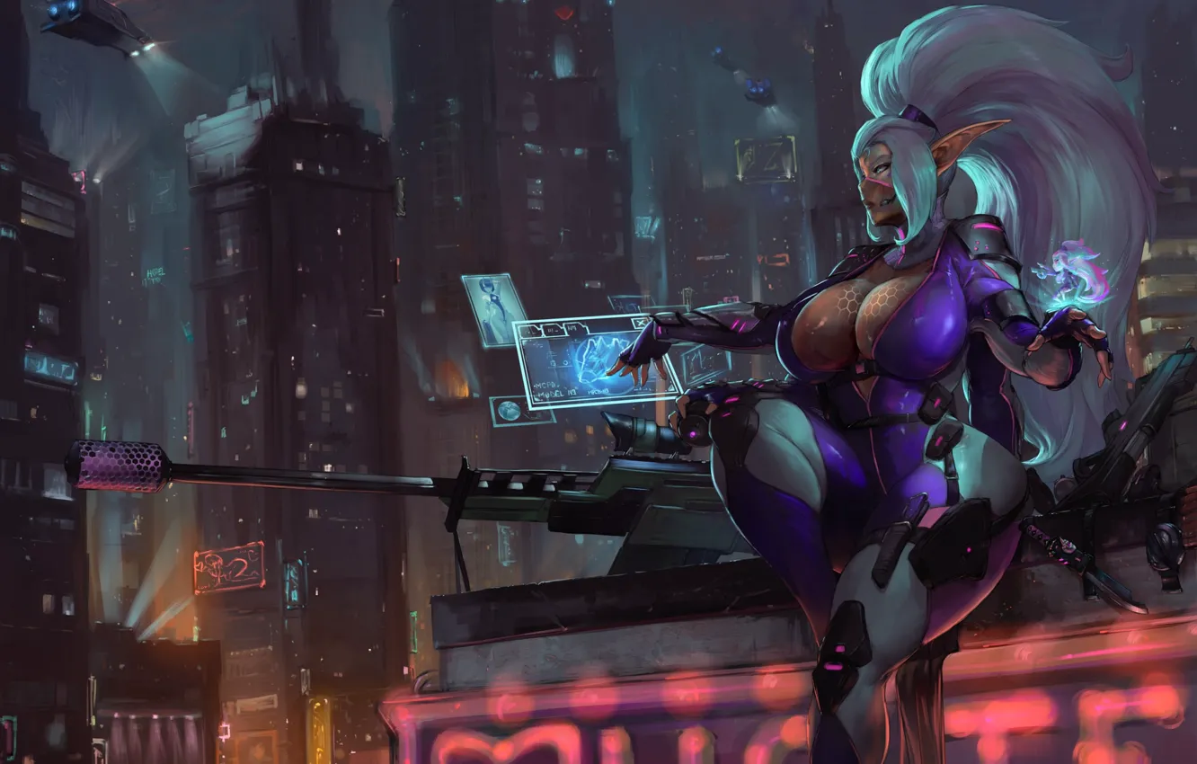 Photo wallpaper girl, the city, weapons