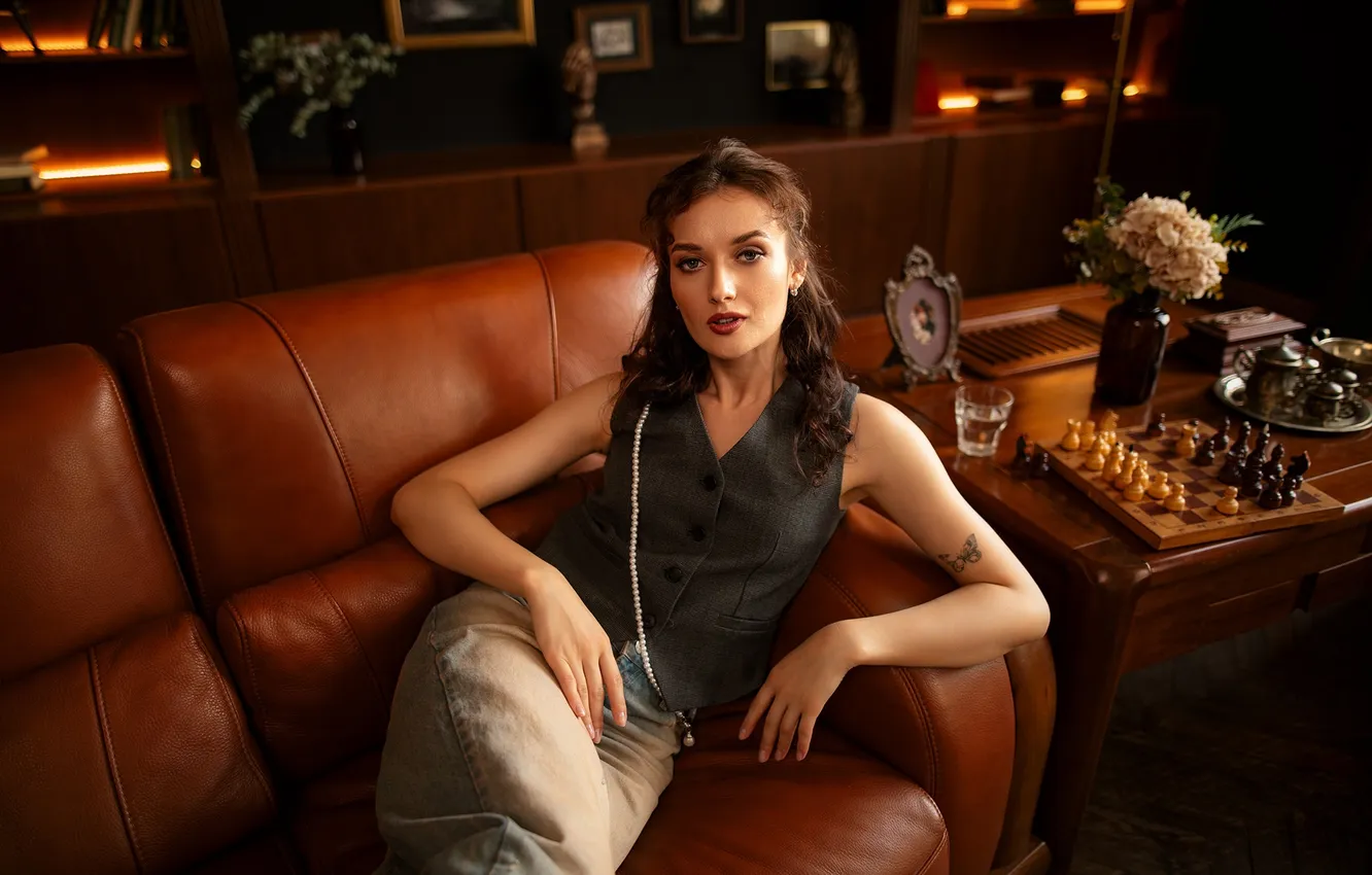 Photo wallpaper girl, sexy, Wallpaper, sweetheart, model, bright, jeans, makeup