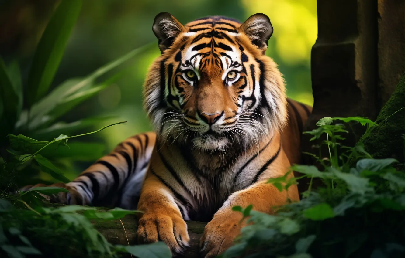 Photo wallpaper nature, tiger, wild, front view