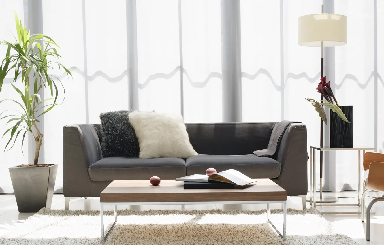 Photo wallpaper table, room, sofa, living room