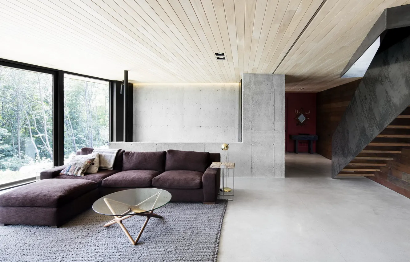 Photo wallpaper room, interior, living room, The Heron house, by Alain Carle Architecte
