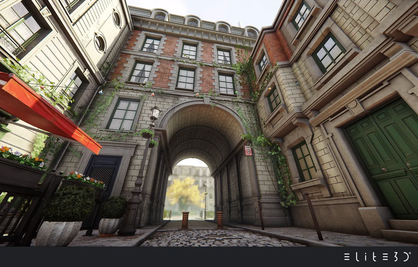 Photo wallpaper arch, Lumberyard, Bistro Scenes