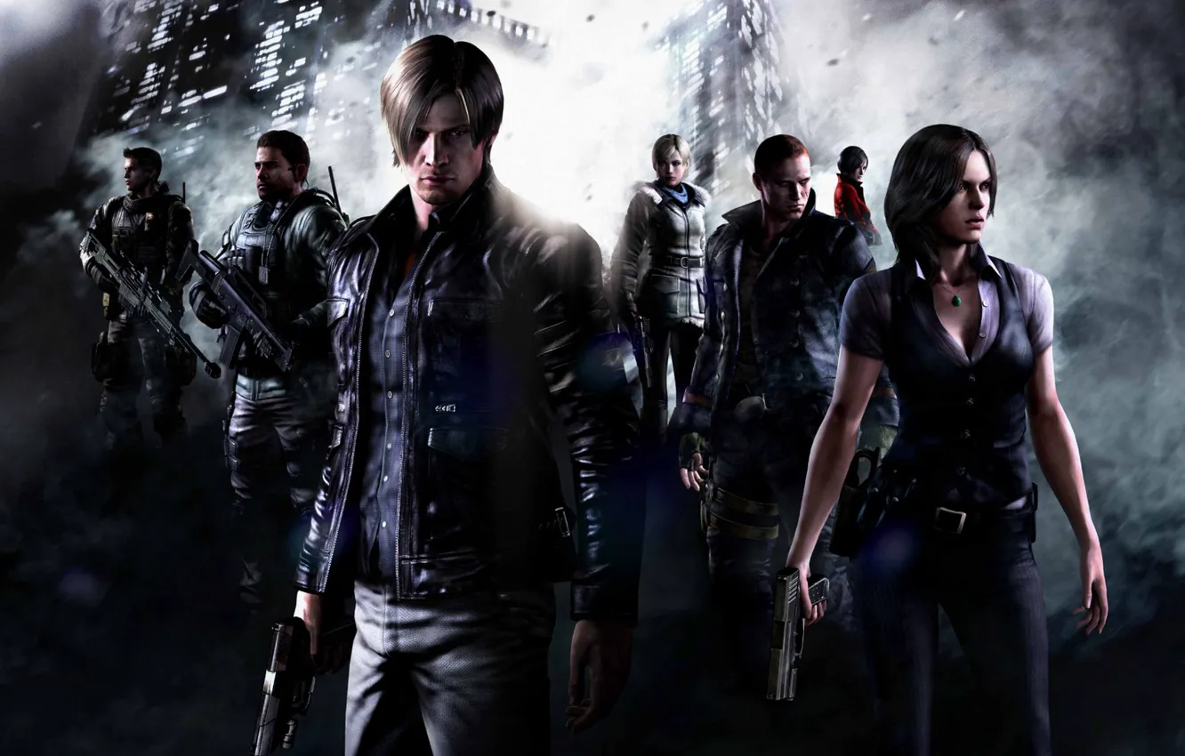 Photo wallpaper weapons, smoke, team, fighter, Jake, Resident Evil 6, Leon Scott Kennedy, Helena Harper
