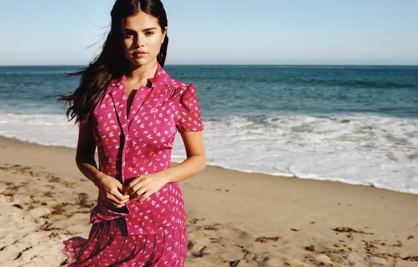 Photo wallpaper sea, beach, actress, brunette, hairstyle, singer, journal, photoshoot