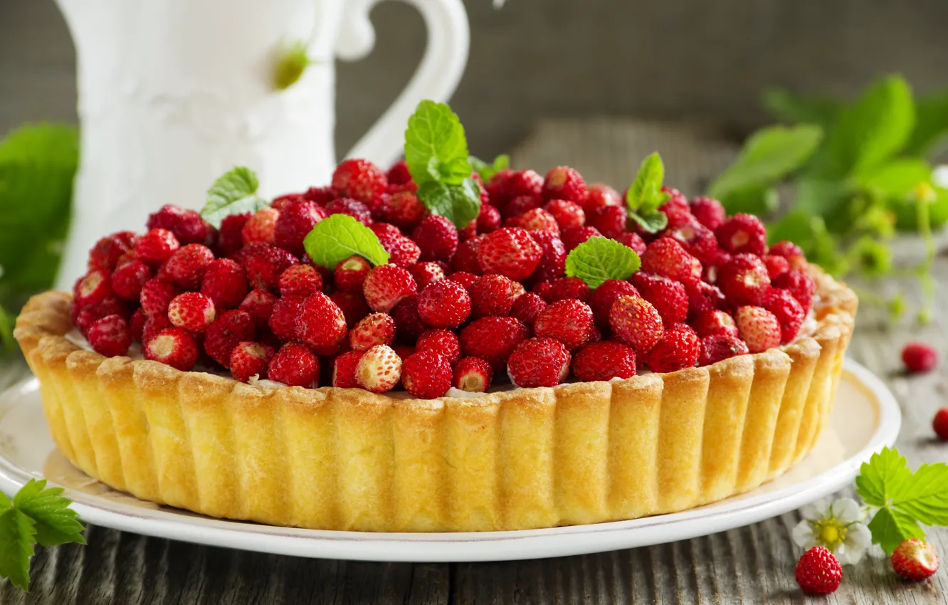 Photo wallpaper berries, strawberries, pie, cake, cakes, strawberry, berries, pastries