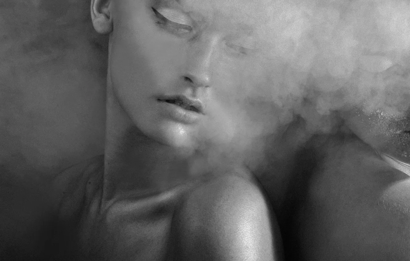 Photo wallpaper girl, smoke