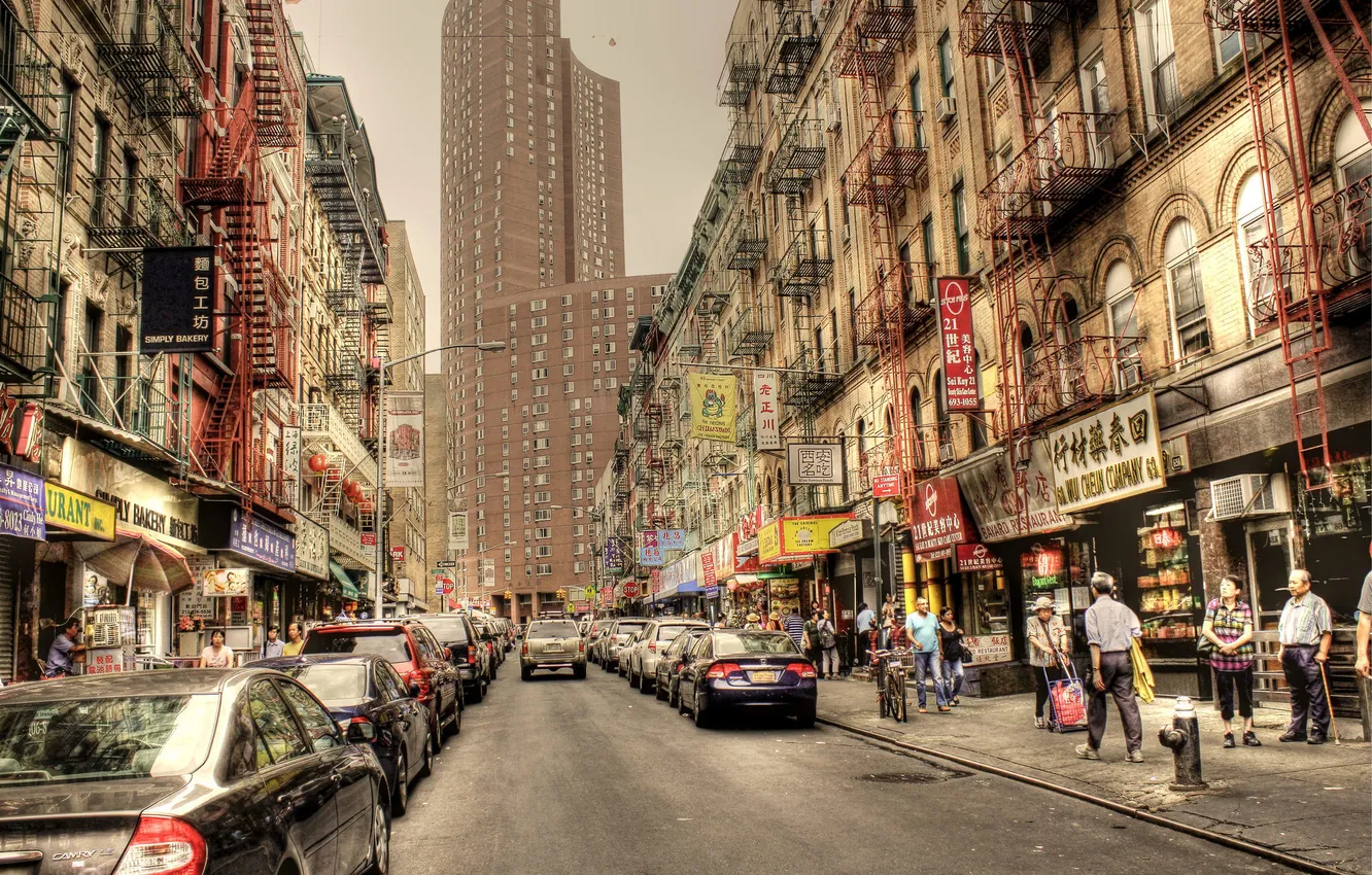 Photo wallpaper machine, the city, street, building, New York, New York City, Chinatown