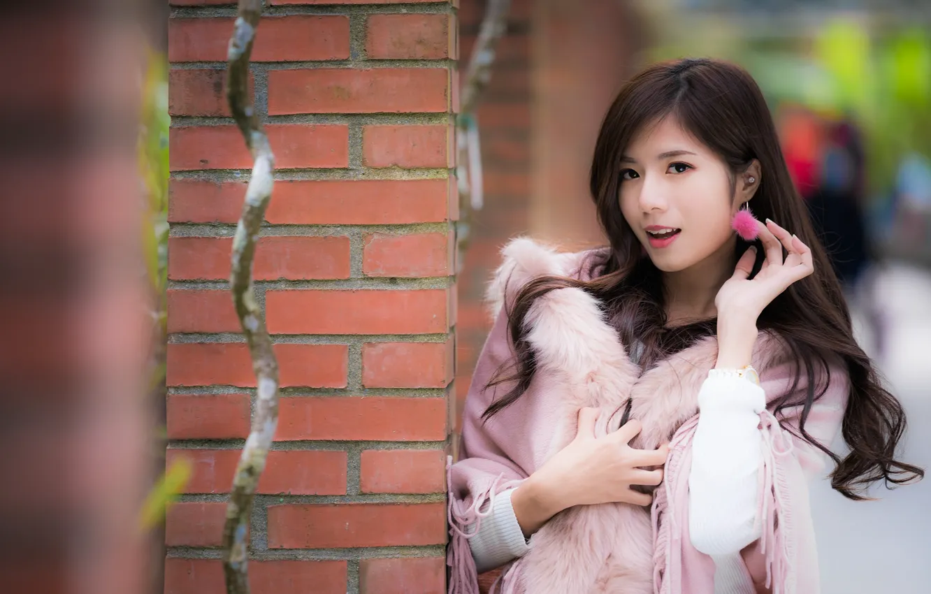 Photo wallpaper girl, Asian, cutie, bokeh, Flirty