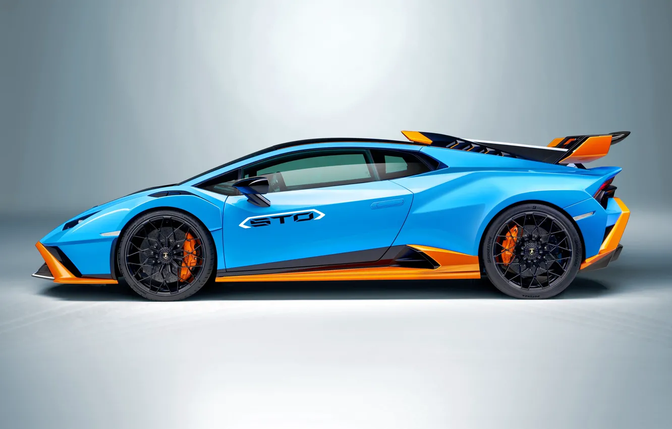 Photo wallpaper Lamborghini, blue, orange, huracan, sto, metal background