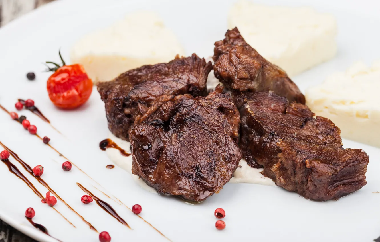 Photo wallpaper cheese, meat, tomatoes