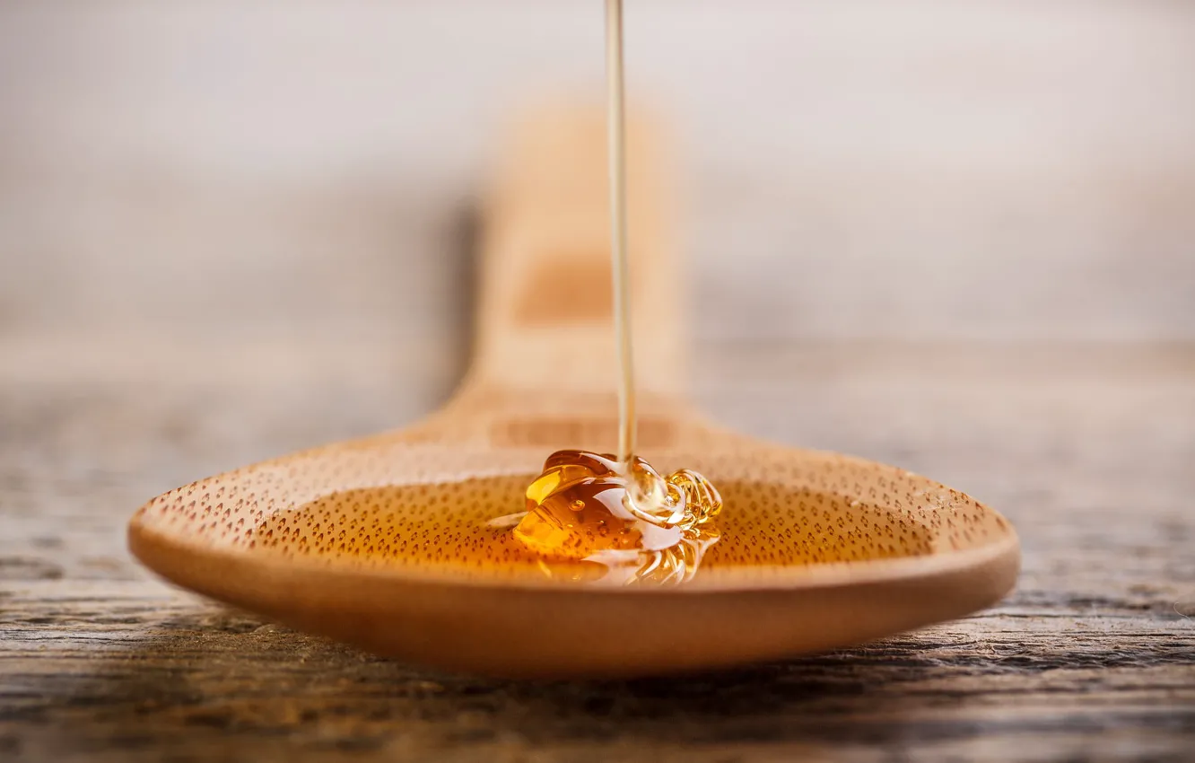 Photo wallpaper honey, spoon, bokeh, stream