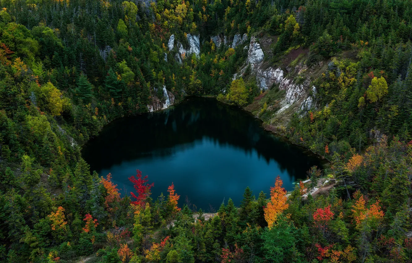 Photo wallpaper autumn, forest, lake, rocks, Canada, Canada, Nova Scotia, Nova Scotia