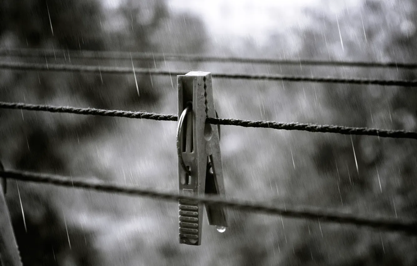 Photo wallpaper autumn, squirt, rain, drop, Clothespin, rope