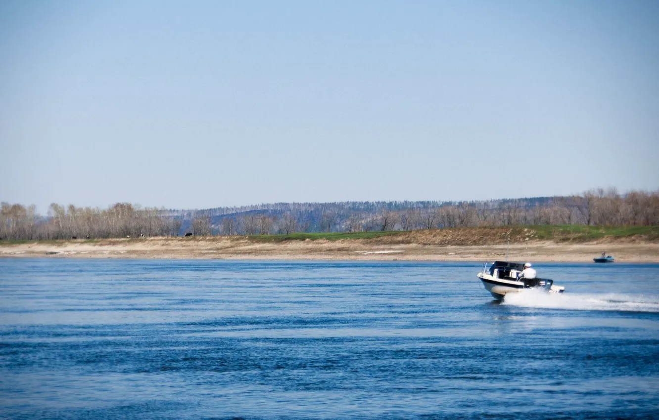 Photo wallpaper landscape, nature, river, hangars, Siberia