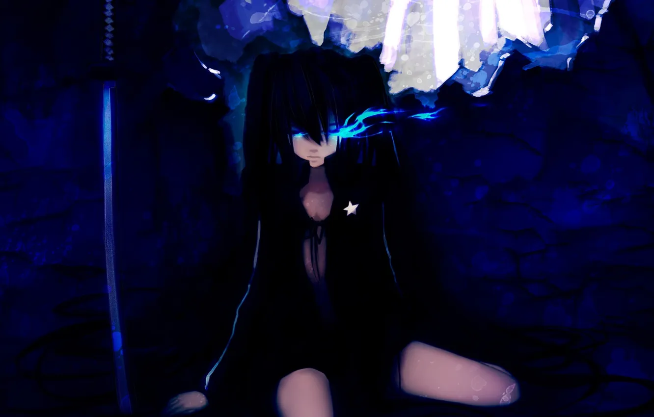 Photo wallpaper girl, weapons, katana, anime, art, black rock shooter, insane black rock shooter, Mato KURO