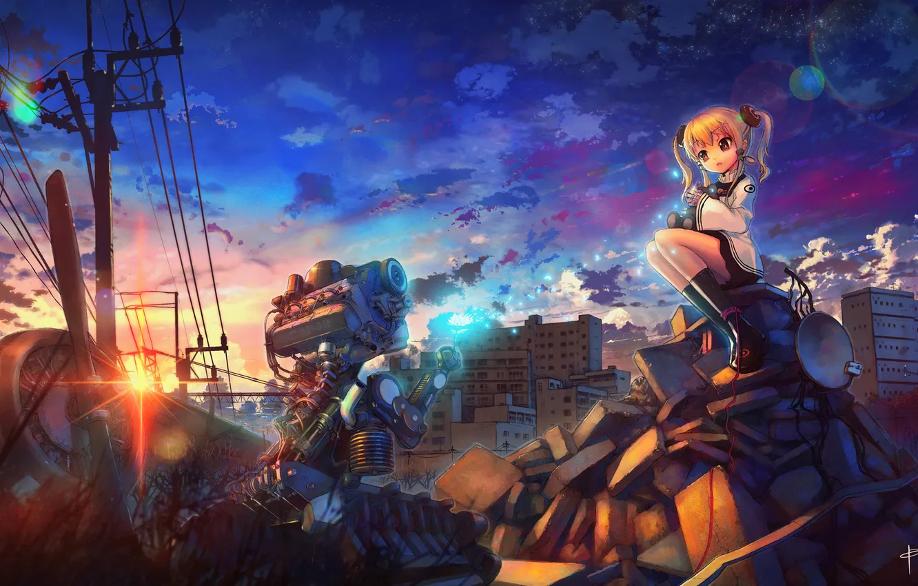 Photo wallpaper the sky, robot, girl