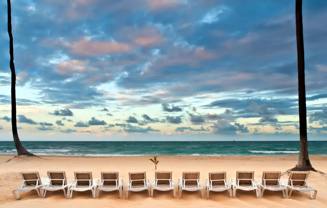 Photo wallpaper sea, summer, sunbeds