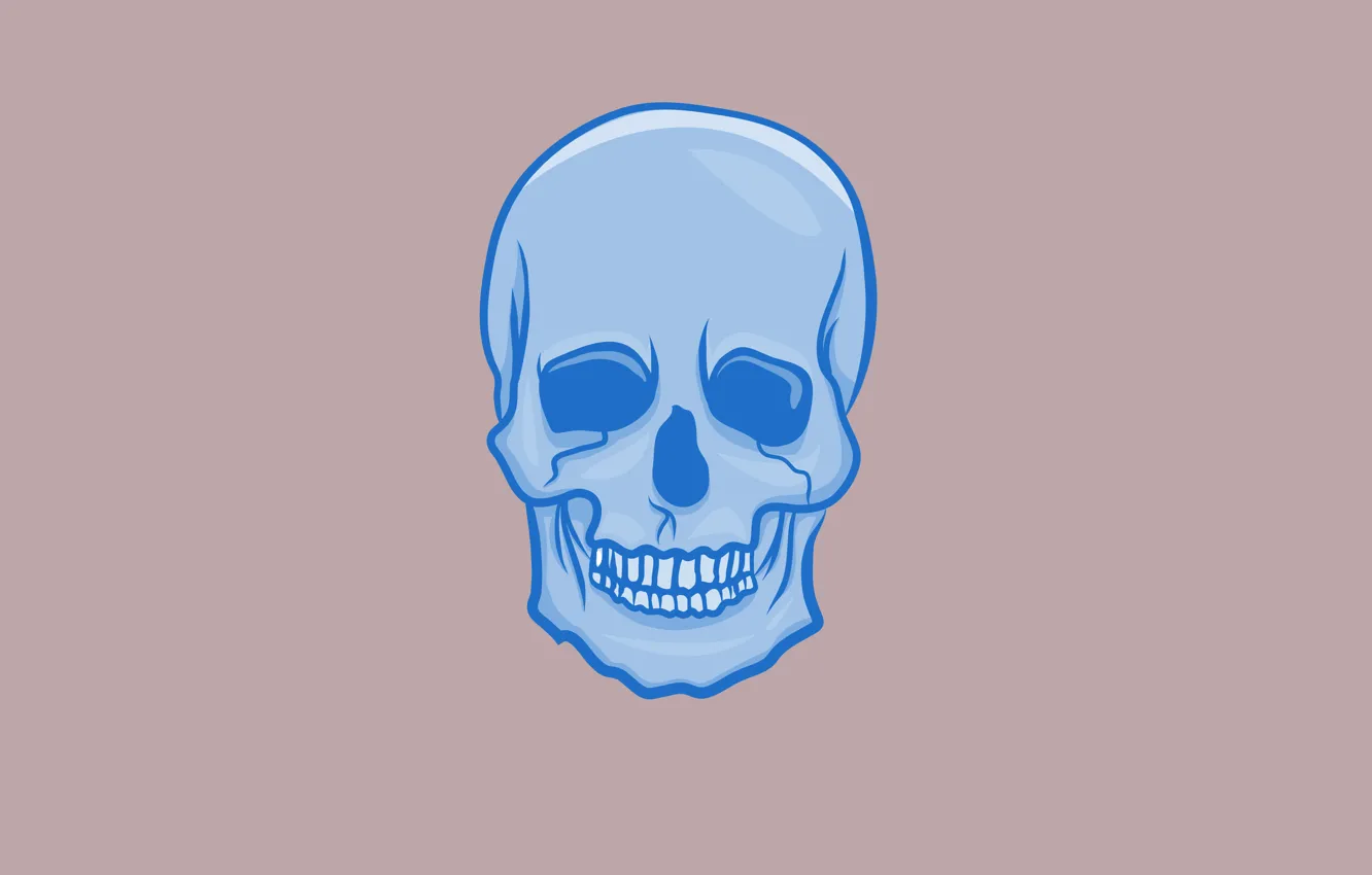 Photo wallpaper blue, skull, minimalism, head, skeleton, light background