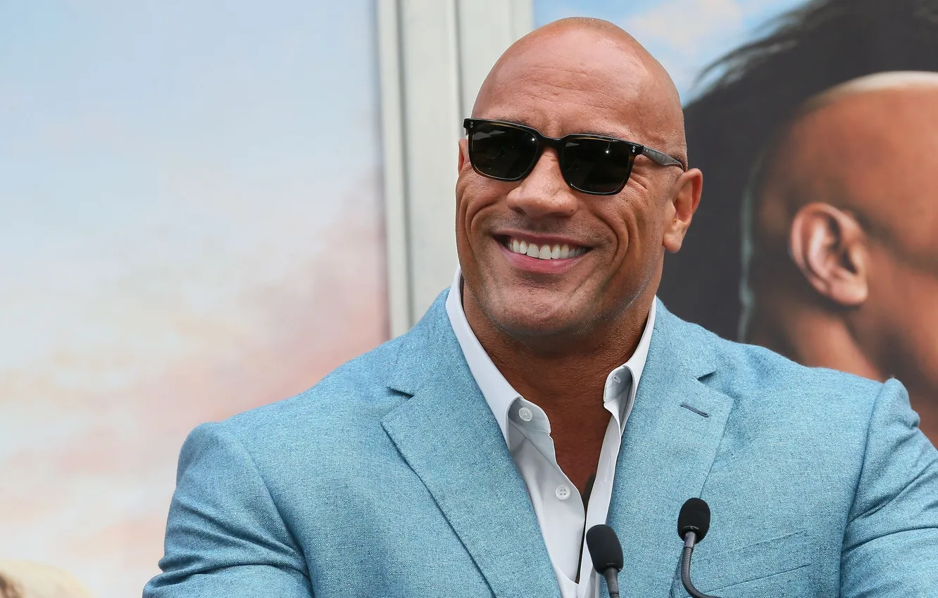 Photo wallpaper smile, portrait, glasses, costume, actor, Dwayne Johnson, Dwayne Johnson
