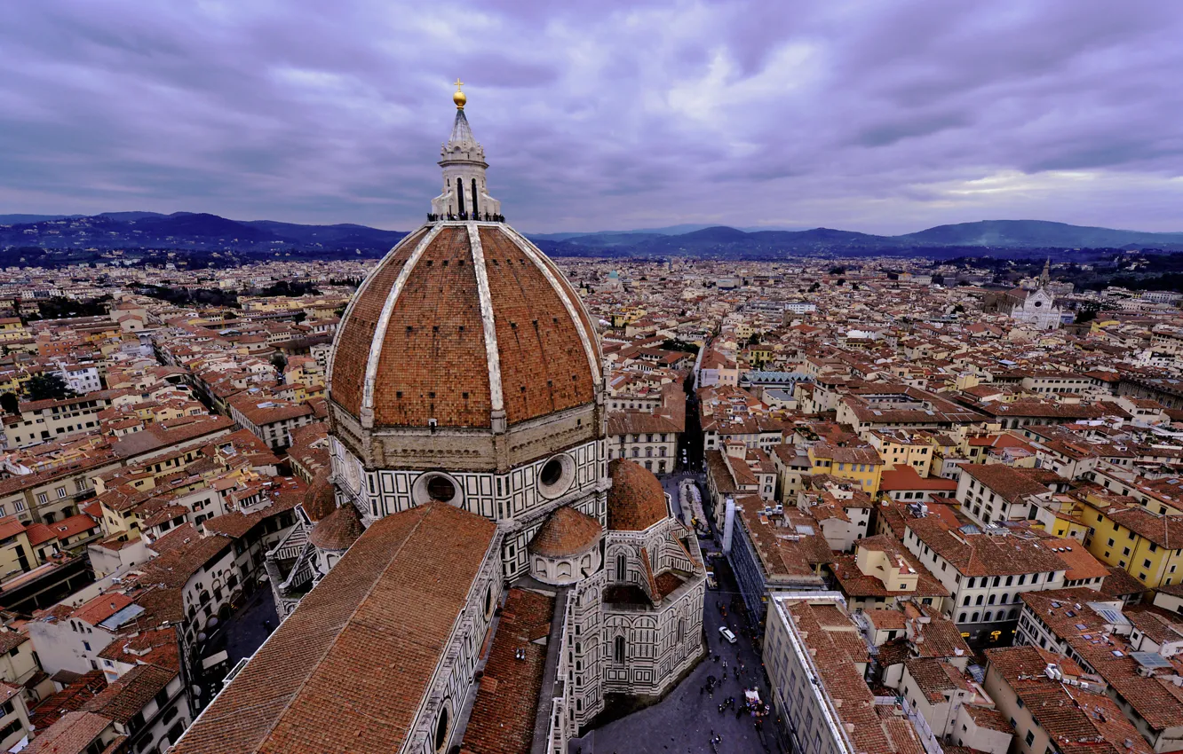 Photo wallpaper Italy, panorama, Cathedral, Florence, the dome, Santa Maria del Fiore, view from the bell tower …
