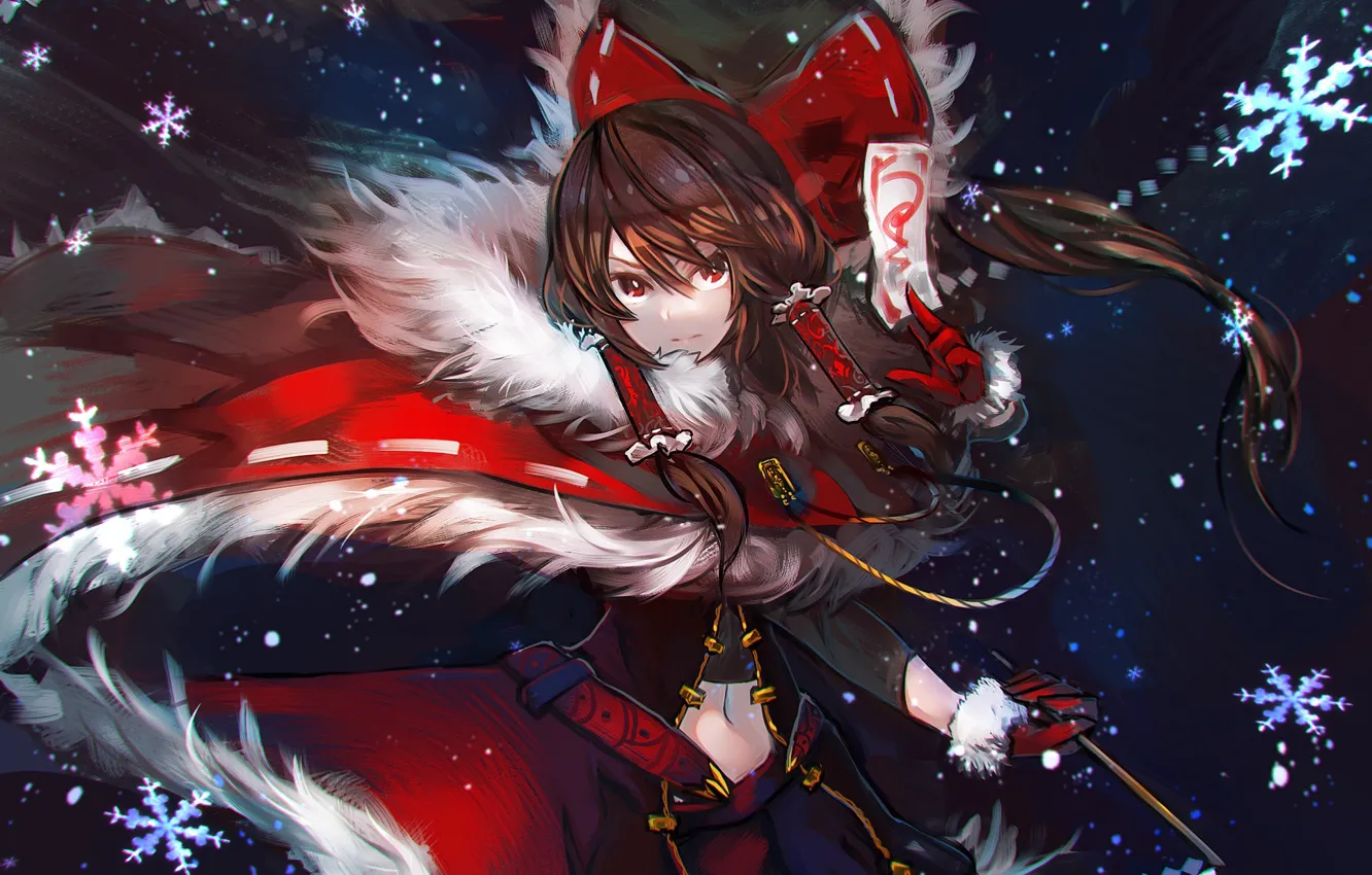 Photo wallpaper look, girl, anime, art, touhou, Hakurei Reimu