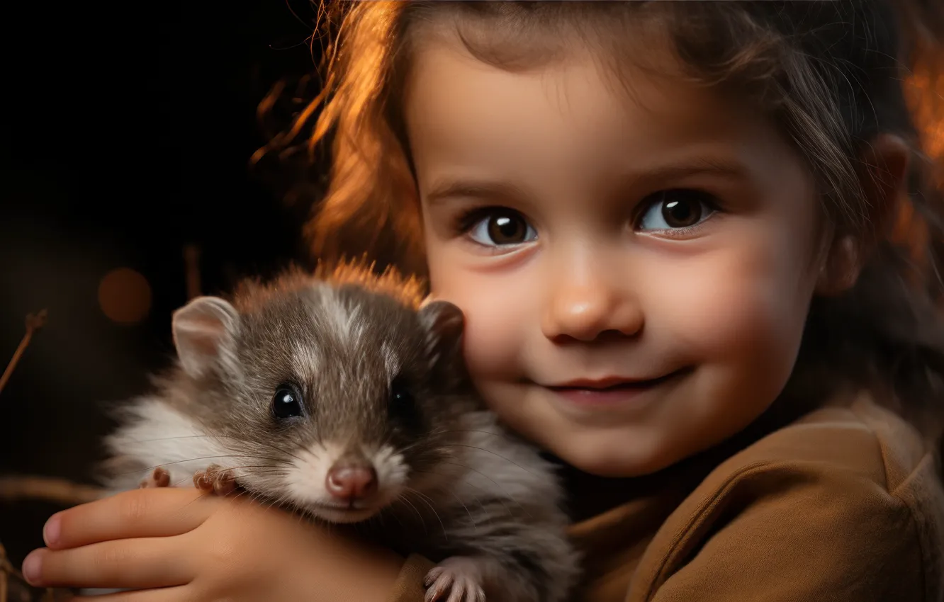 Photo wallpaper look, portrait, girl, ferret, AI art, neural network