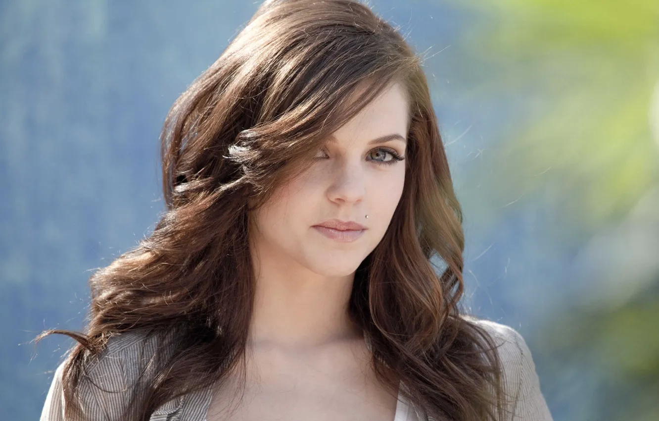 Photo wallpaper brown hair, woman, smile, beautiful, lips, piercing, Kiera Winters, perfect face