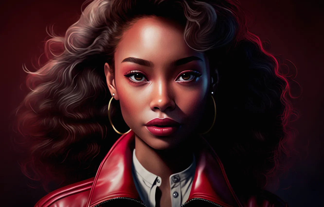 Photo wallpaper look, girl, light, face, rendering, graphics, portrait, earrings