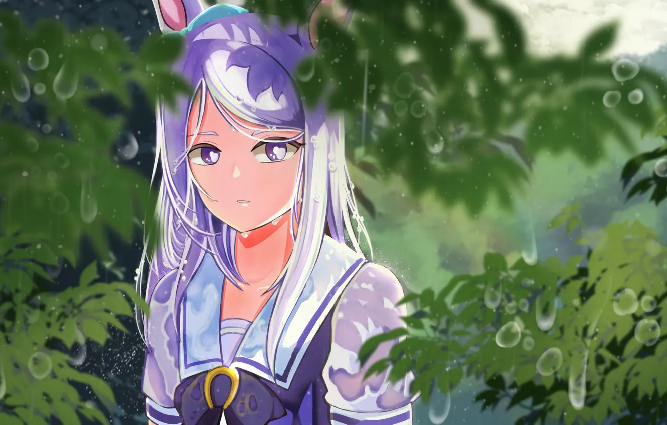 Photo wallpaper trees, Mejiro McQueen, rain, Uma Musume: Pretty Derby, girl