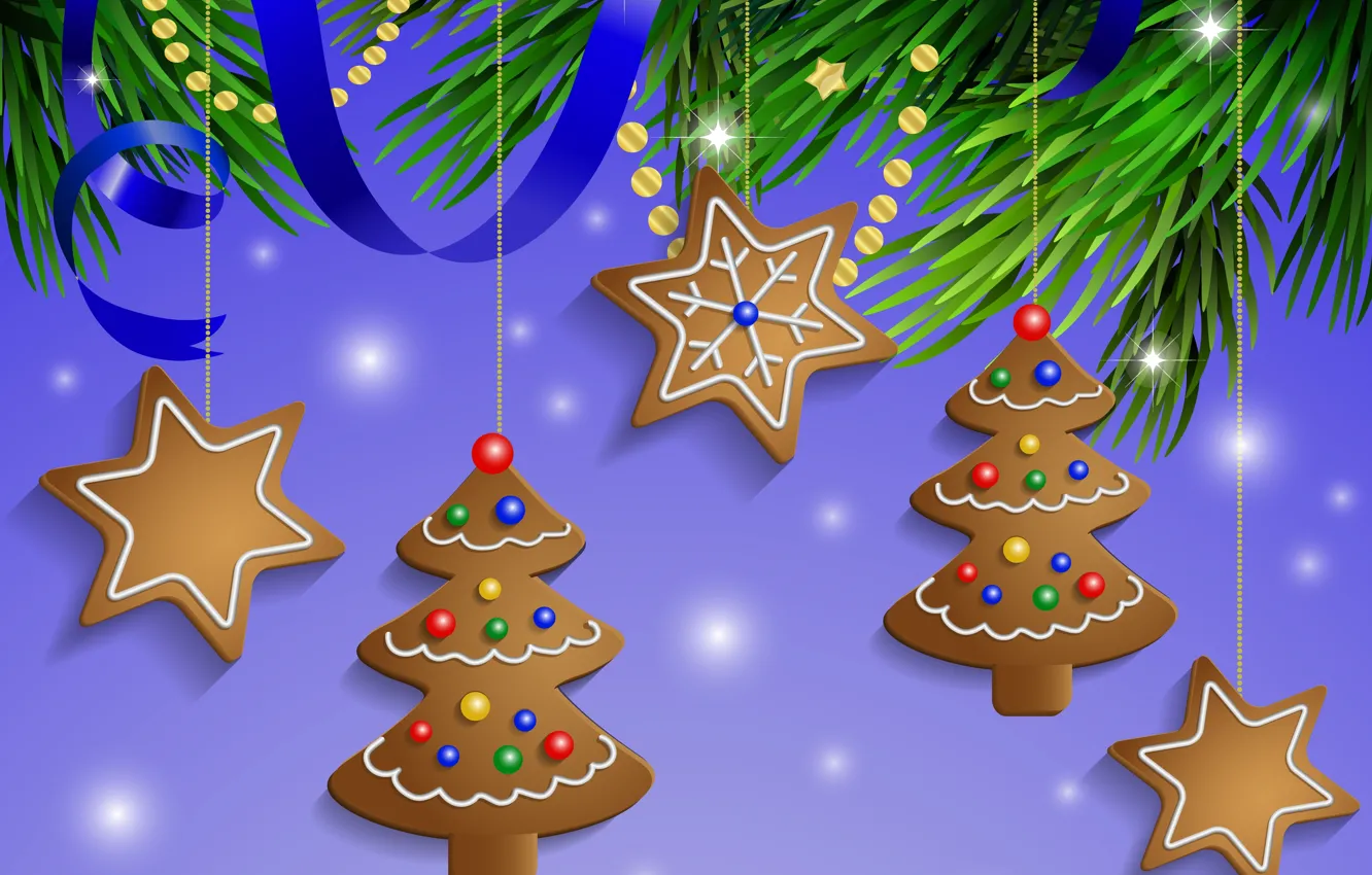 Photo wallpaper snow, decoration, balls, New Year, Christmas, Christmas, Xmas, cookies