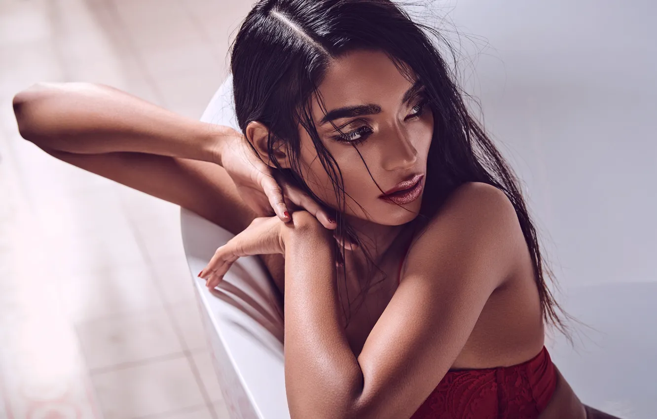 Photo wallpaper girl, eyes, model, beauty, face, makeup