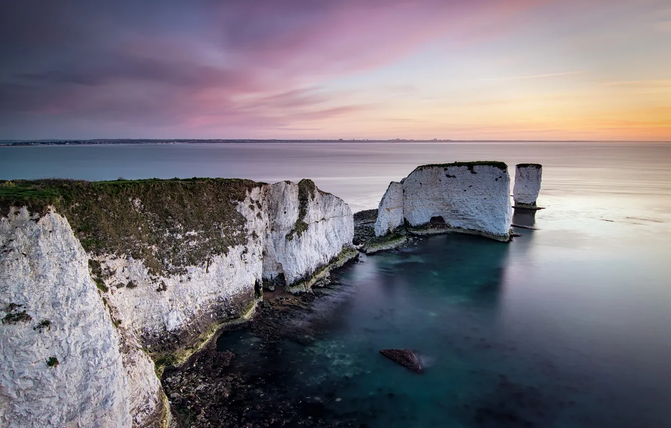 Photo wallpaper sea, the sky, clouds, stones, rocks, shore, dal, the evening