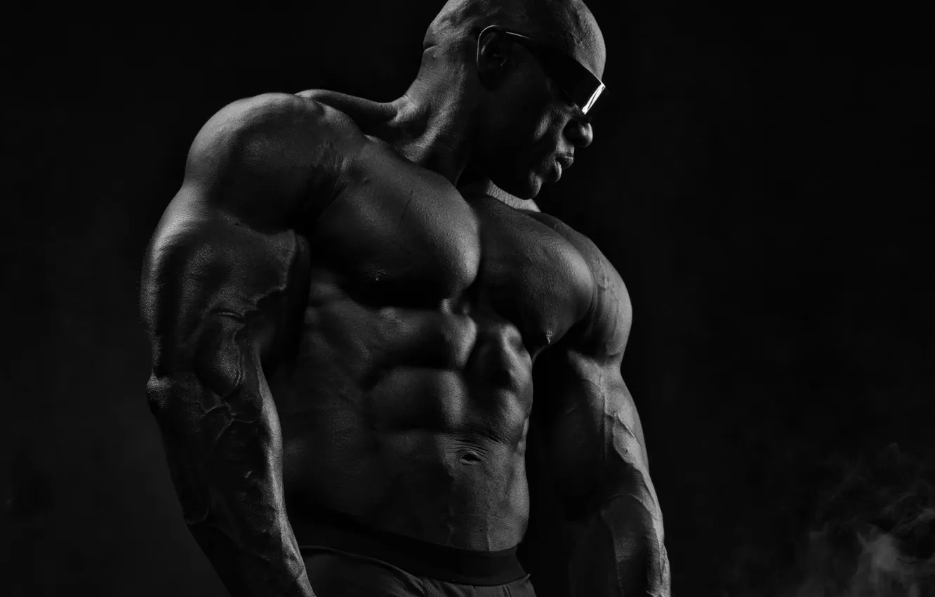 Photo wallpaper body, glasses, male, muscle, bodybuilder