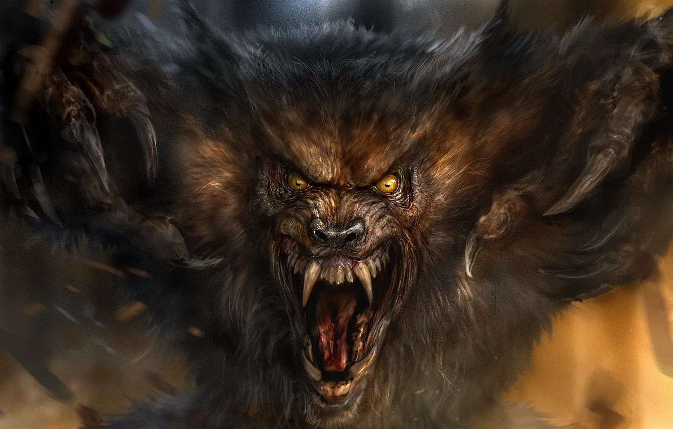 Photo wallpaper wolf, mouth, werewolf