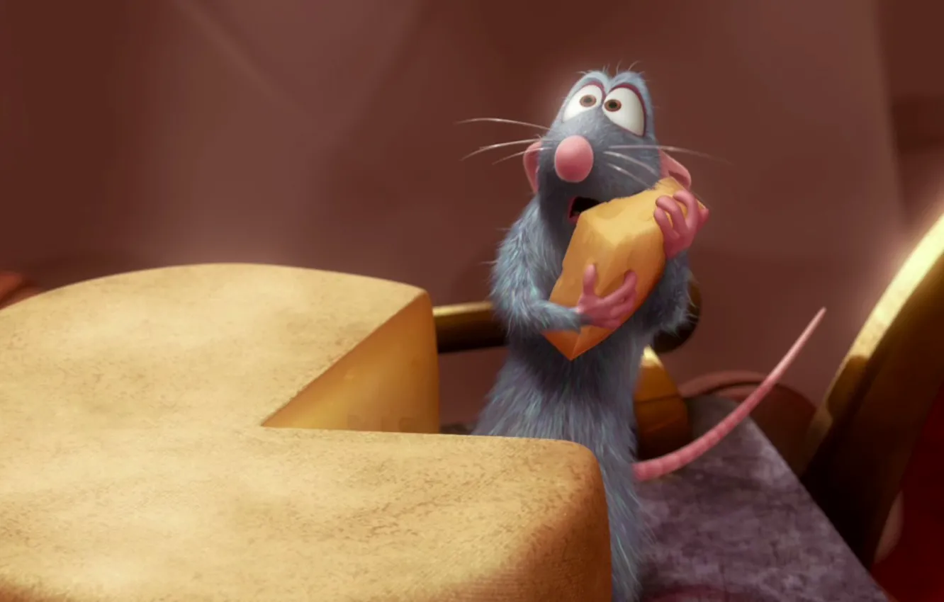 Photo wallpaper cartoon, Ratatouille, mouse, cheese