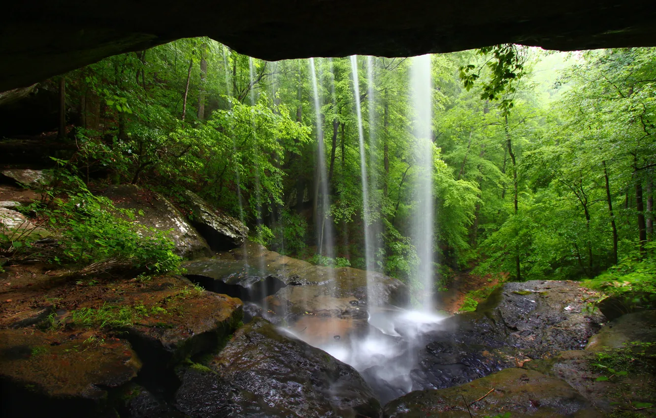 Photo wallpaper nature, waterfall, cave, waterfall