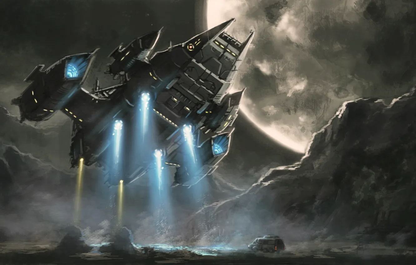 Photo wallpaper machine, ship, planet, dust, art, landing