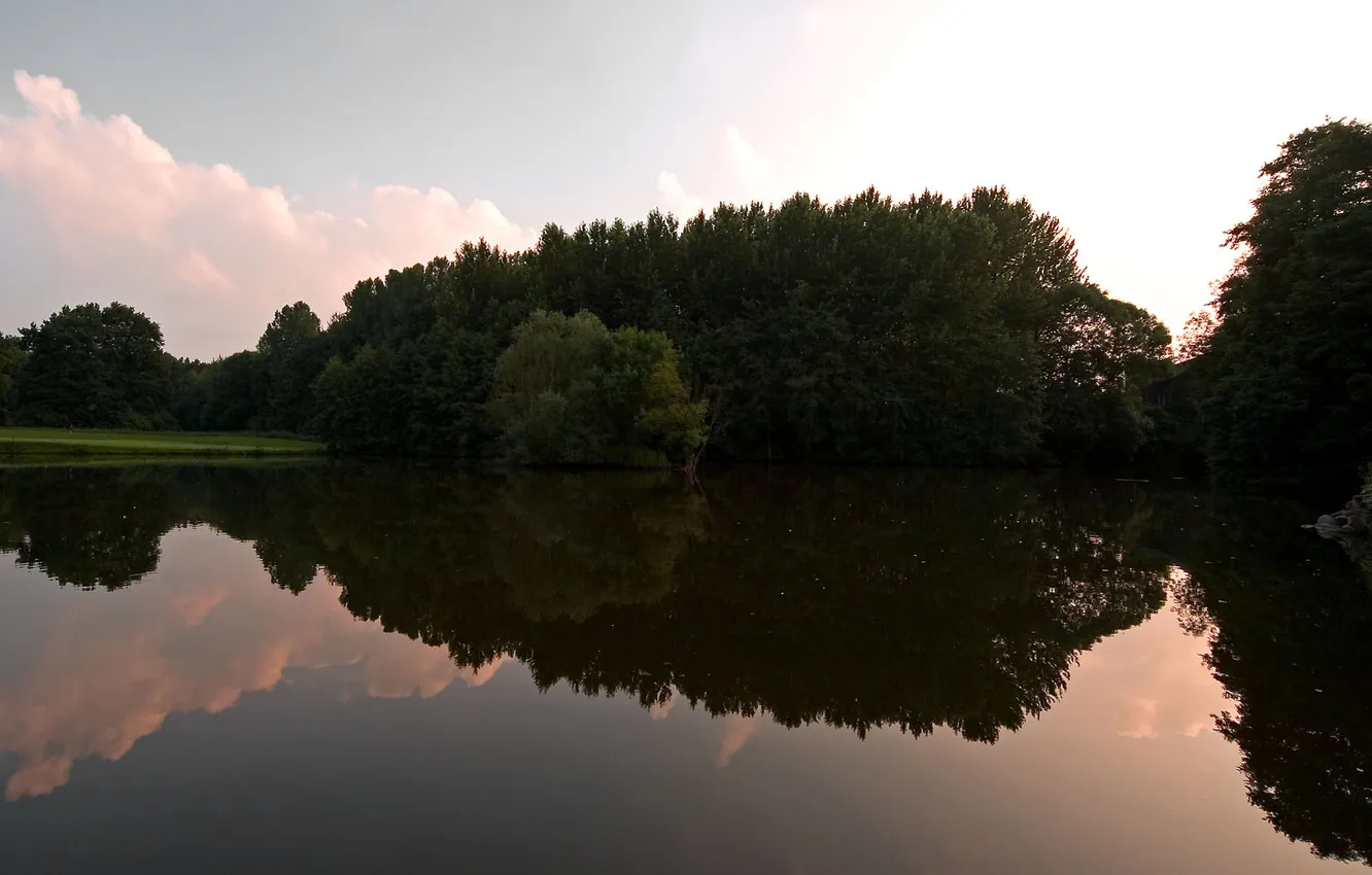 Photo wallpaper trees, nature, lake, surface, reflection, the evening, nature