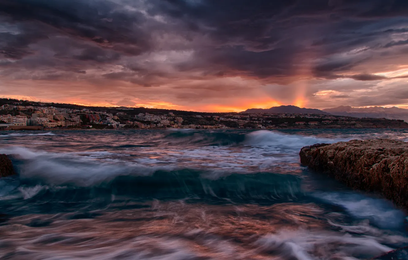 Photo wallpaper sea, beach, the sky, clouds, landscape, sunset, nature