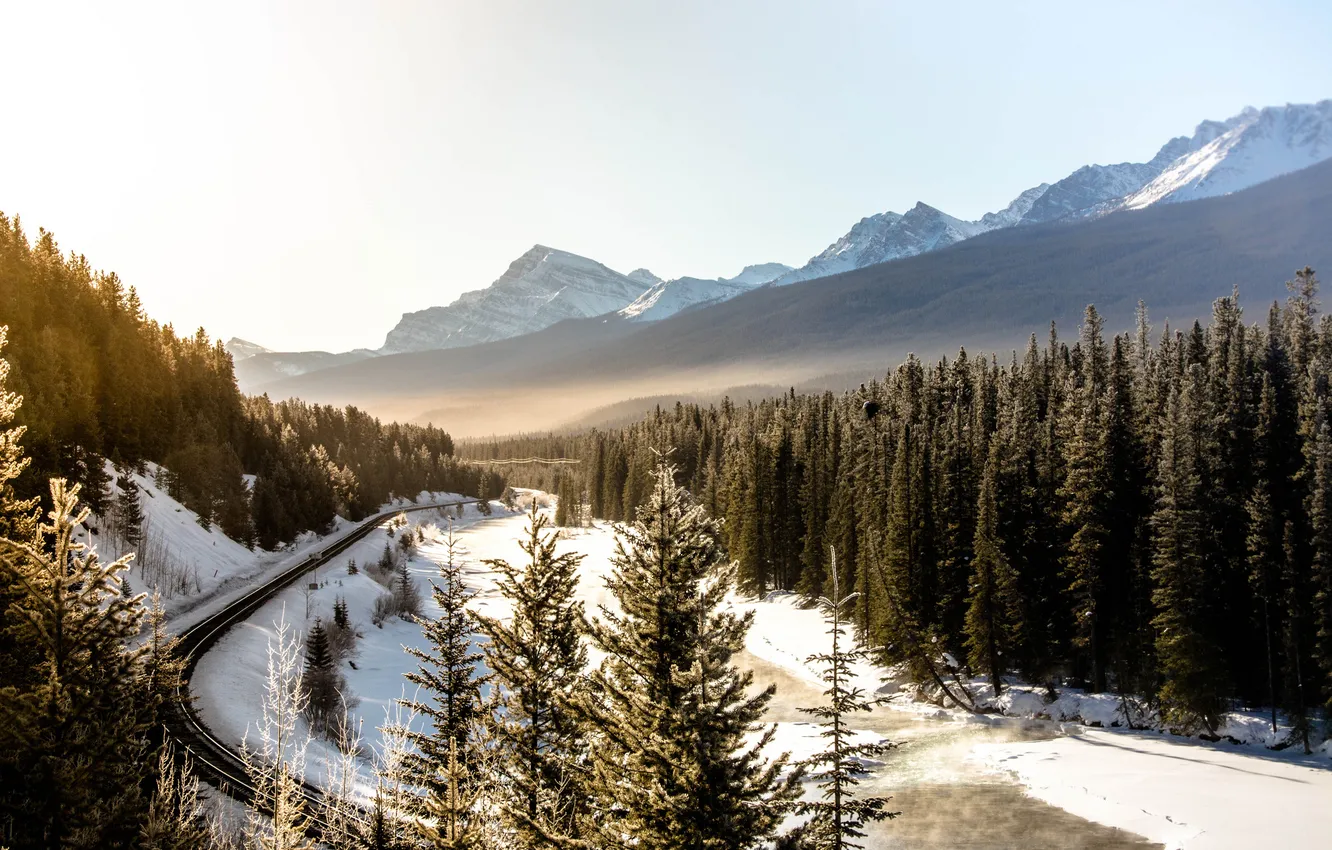 Photo wallpaper winter, road, America