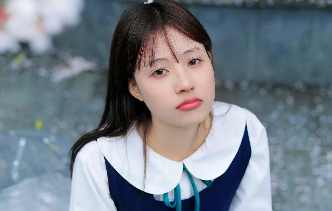 Photo wallpaper woman, beautiful, model, pretty, asian, cute, sitting, uniform