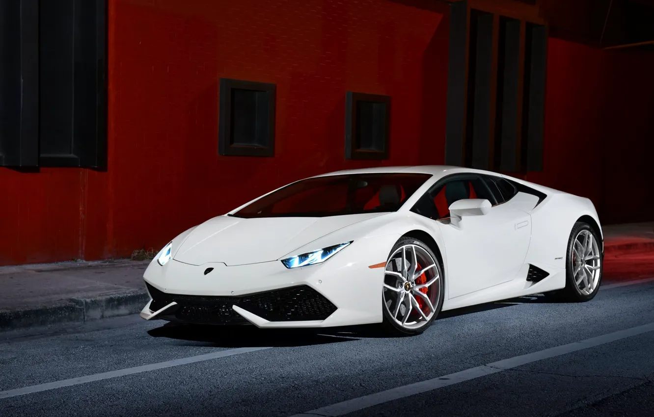 Photo wallpaper Lamborghini, Front, White, Smoke, Supercar, Huracan, LP610-4, Ligth
