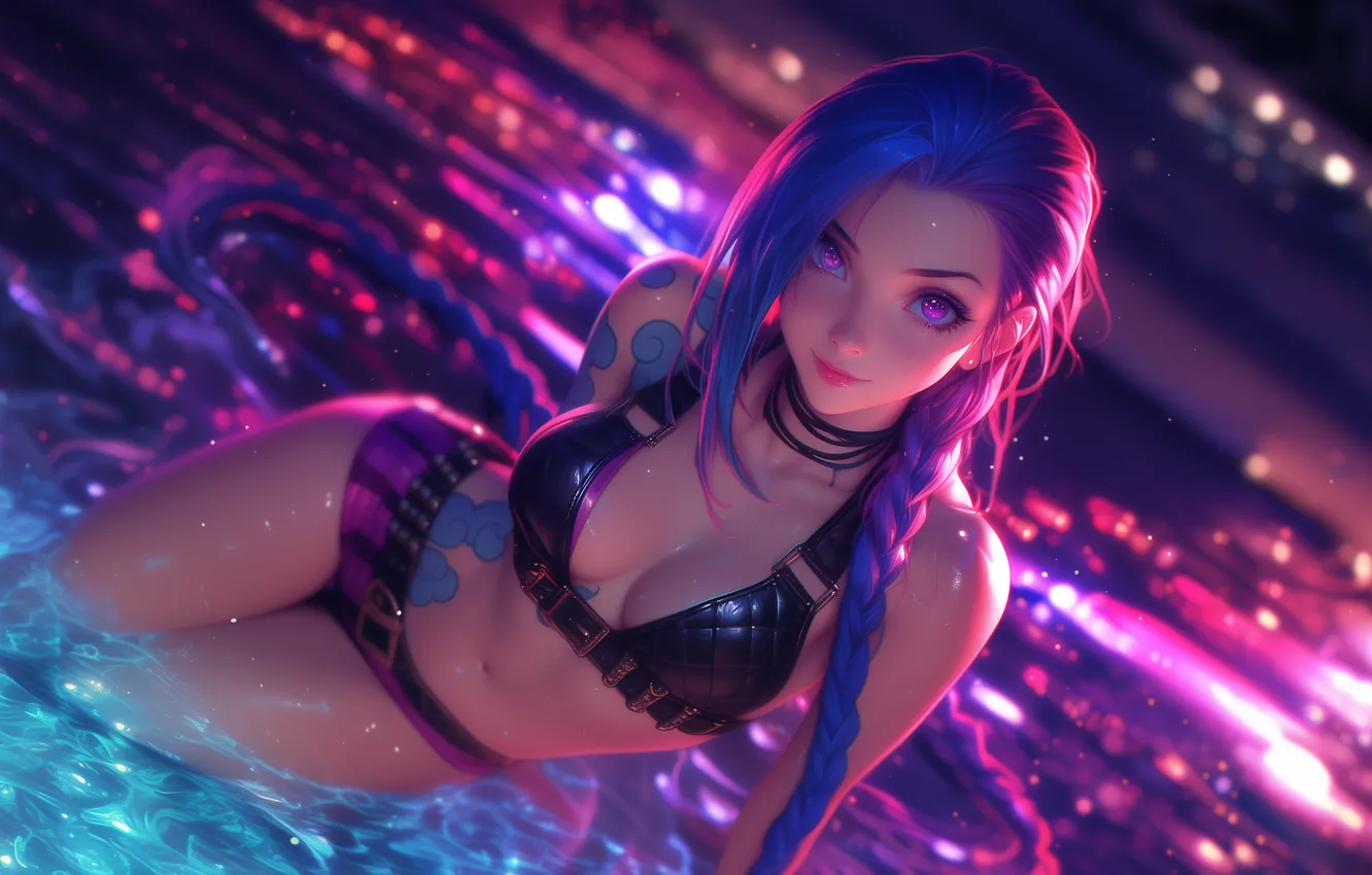 Photo wallpaper Wallpaper, neon, wallpaper, anime, neon, League of Legends, League of legends, Jinx