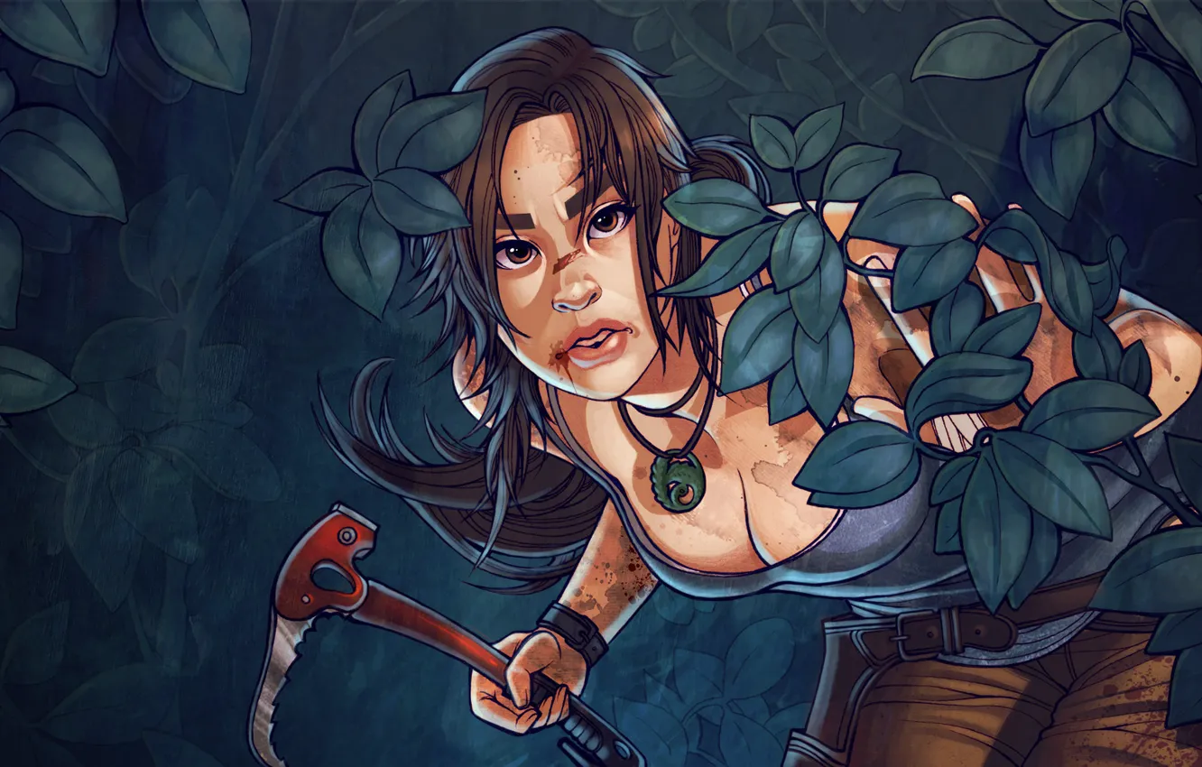 Photo wallpaper forest, leaves, Tomb Raider, Lara Croft, Lara Croft
