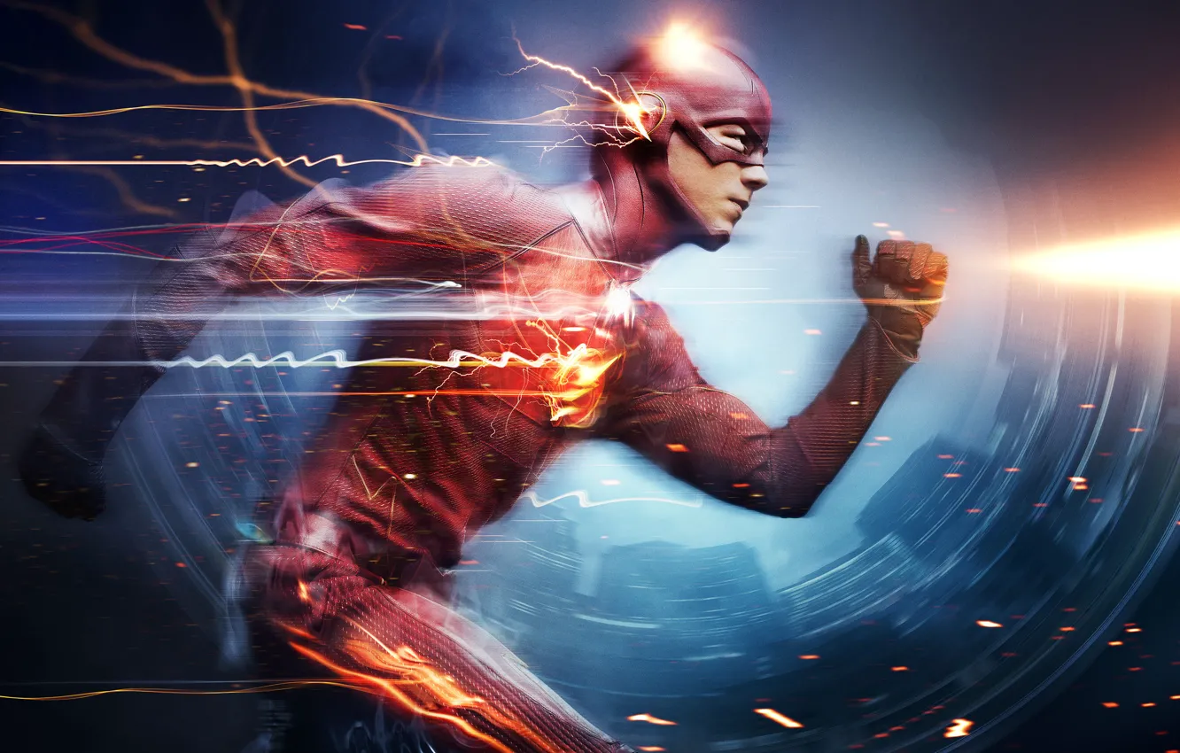 Photo wallpaper City, Action, Red, Fantasy, Hero, Speed, Lightning, The