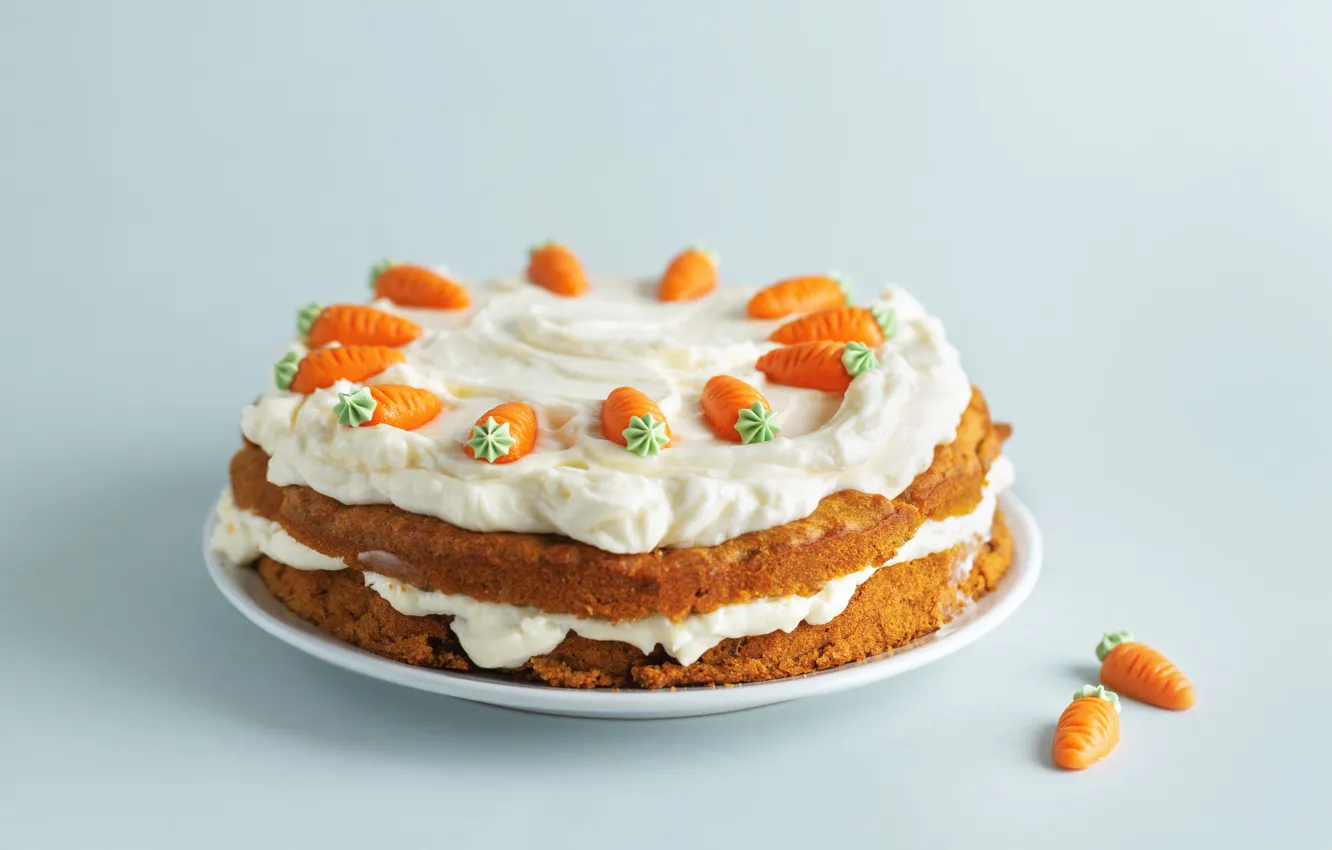 Photo wallpaper background, pie, cake, carrots, cream, design, layer