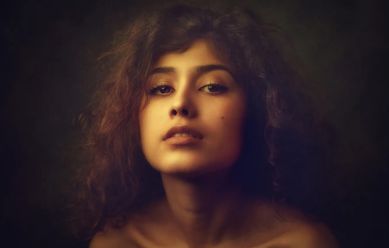 Photo wallpaper girl, face, portrait, brown hair, twilight, brown-eyed, Sabina, Lashon Rise