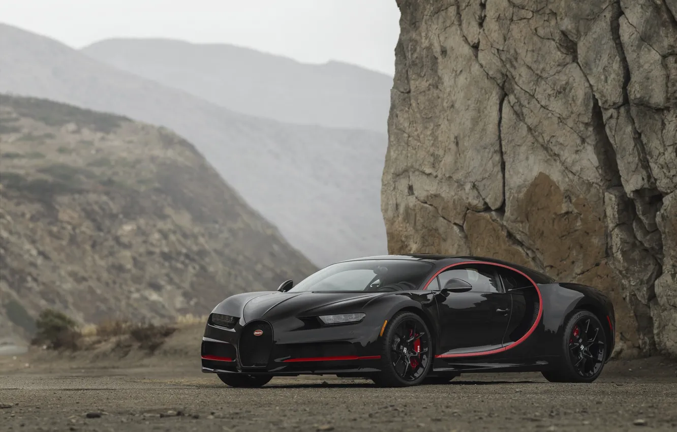 Photo wallpaper Bugatti, Black, Turbo, RED, V16, VAG, Chiron