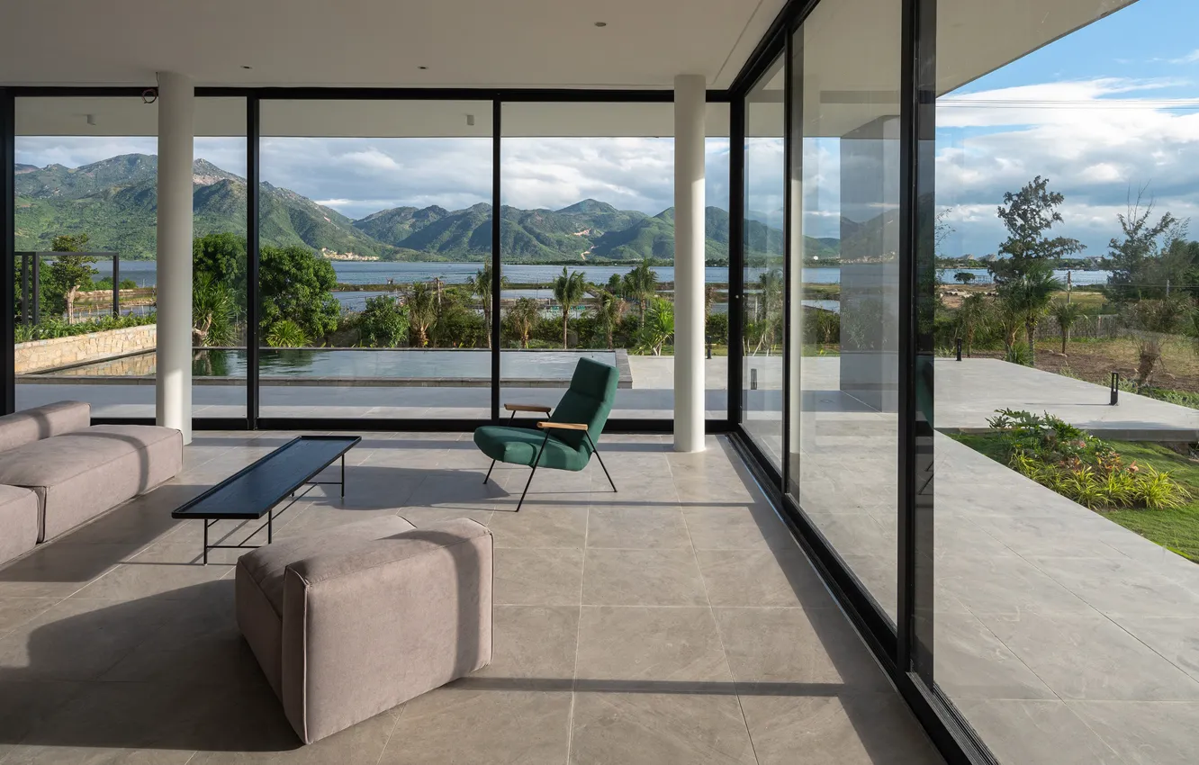 Photo wallpaper interior, pool, terrace, living room, Vietnam, by Idee Architects, Cam Hai House