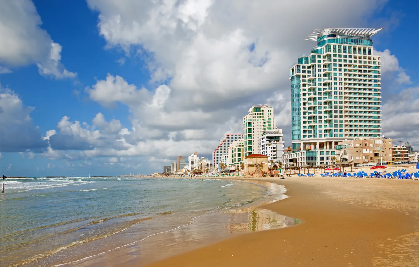 Photo wallpaper city, sea, coast, nature, sand, rest, peoples, Israel